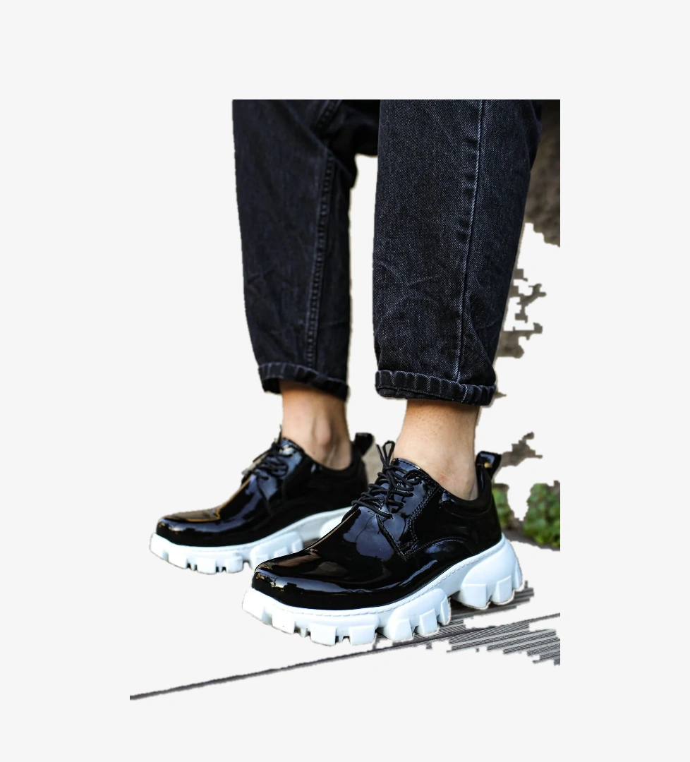 Pabucmarketi Bağcıklı Yüksek Taban Erkek Günlük Ayakkabı Siyah model görseli