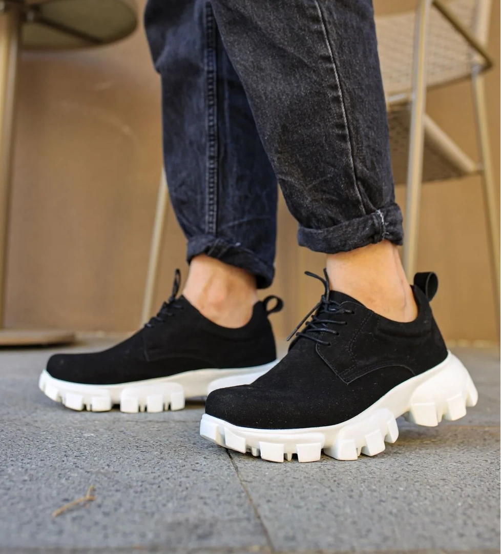 Pabucmarketi Bağcıklı Yüksek Taban Erkek Günlük Ayakkabı Siyah model görseli