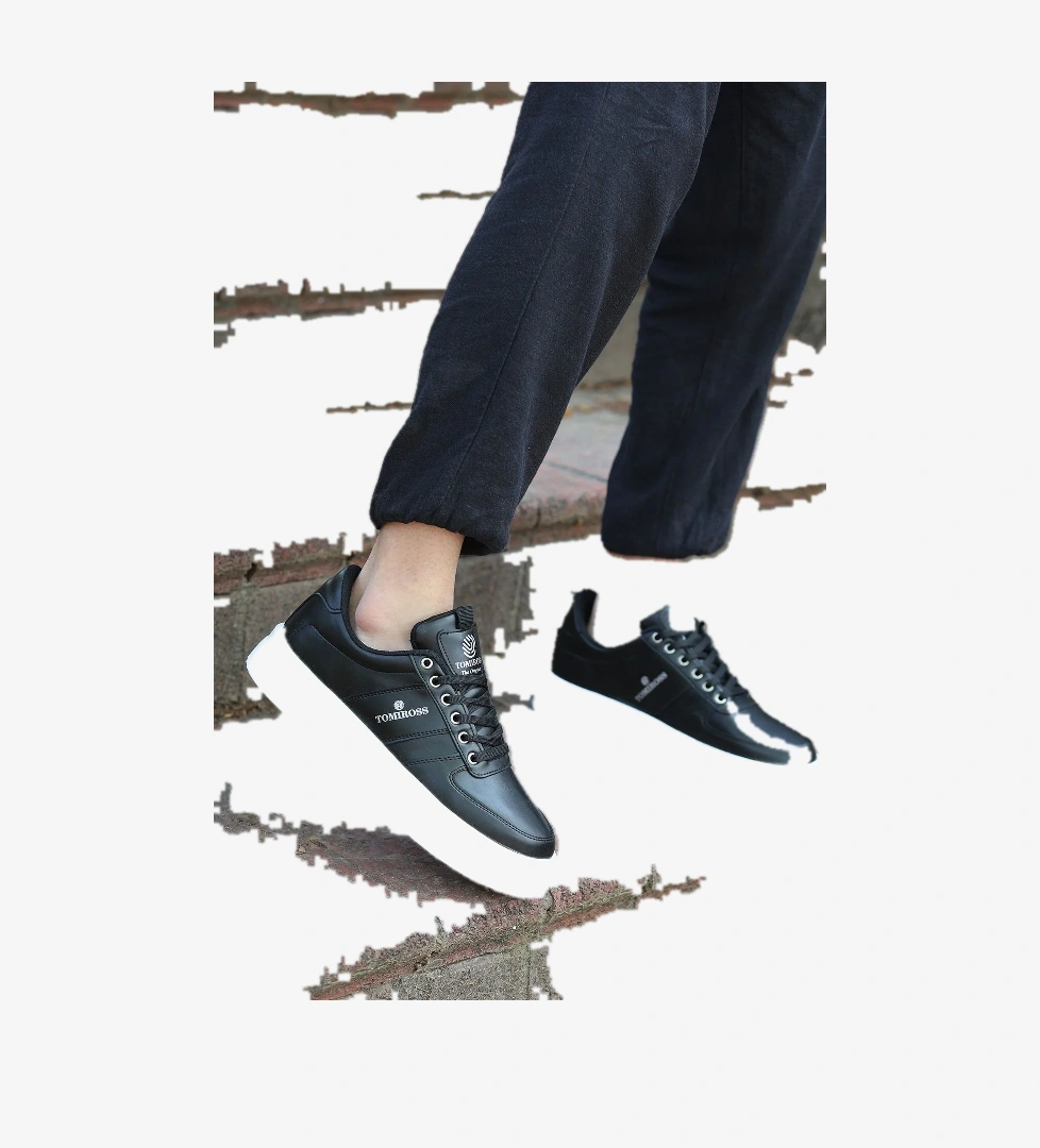 Zeno Siyah Beyaz Garantili Dikişli Kalın Taban Bağcıklı Erkek Ortopedik Günlük Sneaker Spor Ayakkabı