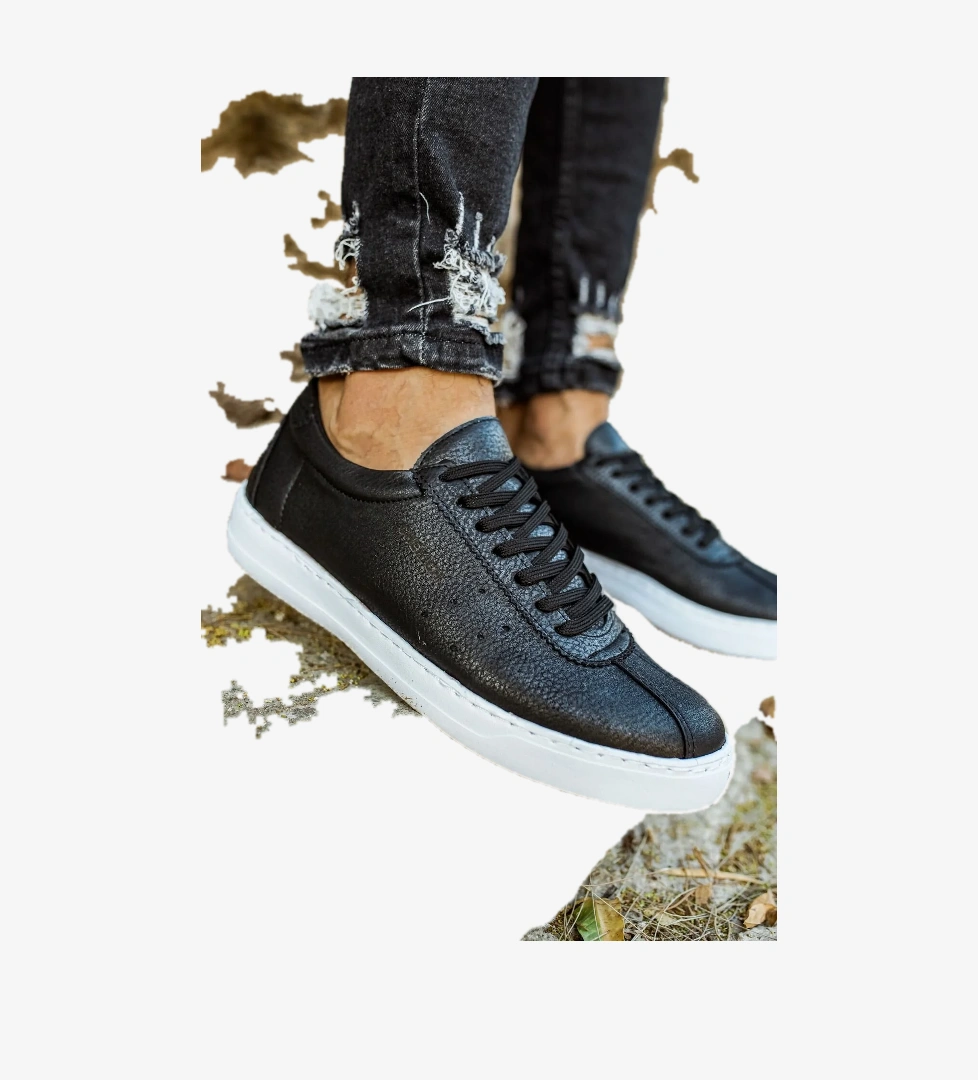 Pabucmarketi Bağcıklı Erkek Günlük Ayakkabı Beyaz Siyah model görseli