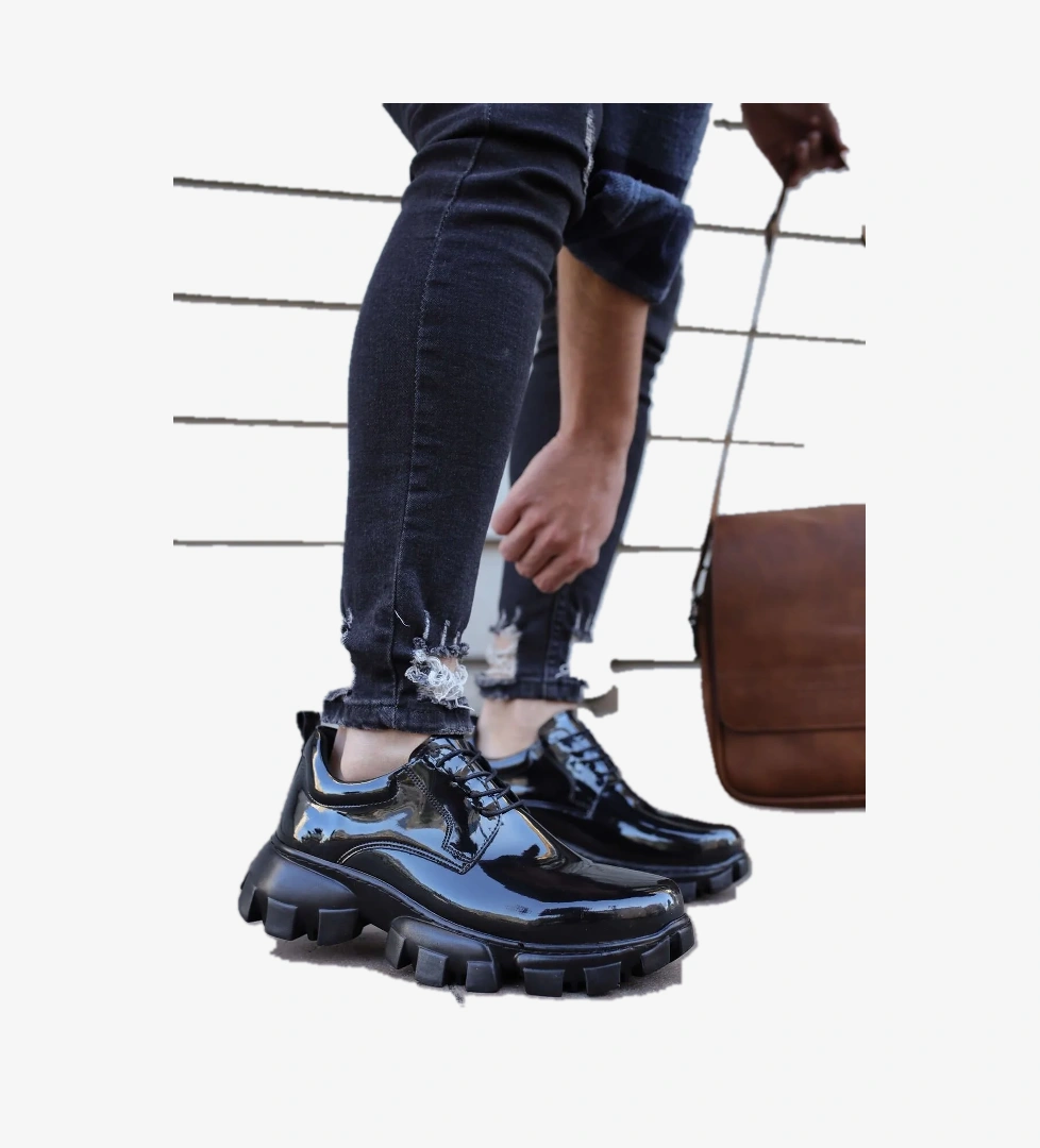 Pabucmarketi Bağcıklı Yüksek Taban Erkek Günlük Ayakkabı Siyah model görseli