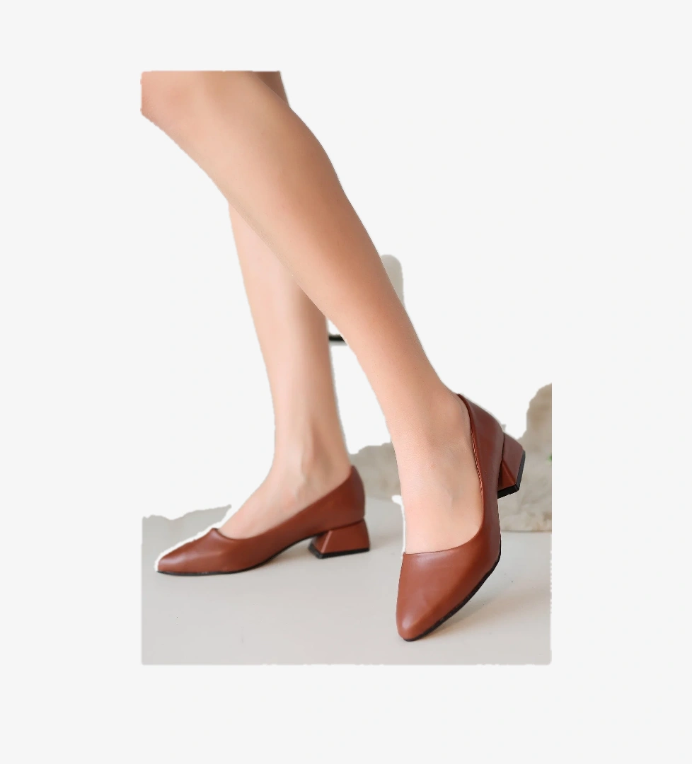 Taba Suni Deri Topuklu Kadın Ayakkabı