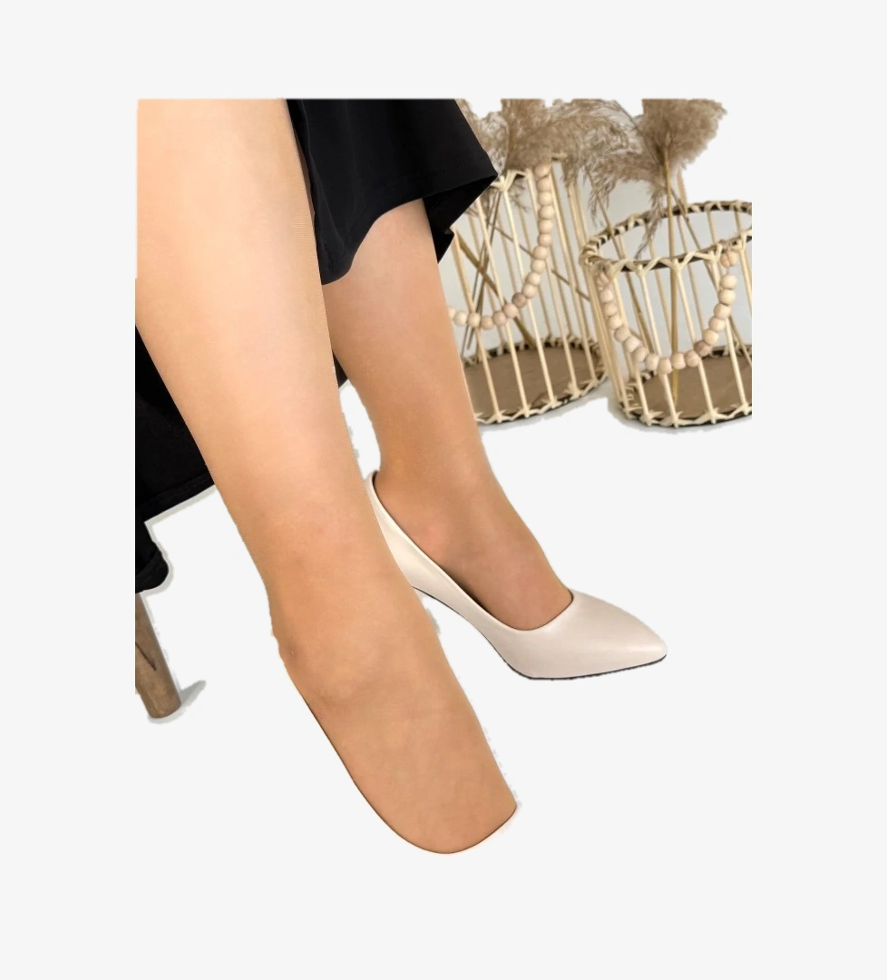 Bej Suni Deri Stiletto Kadın Ayakkabı