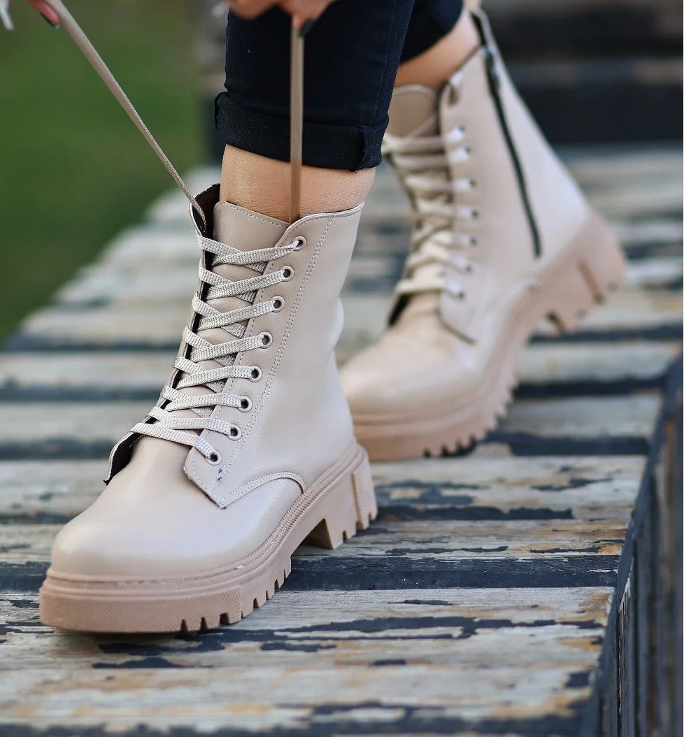 Kadın Nude Nut Suni Deri Bağcıklı Bot