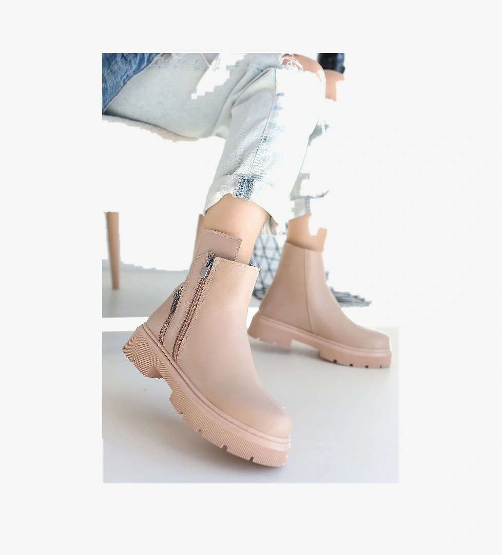 Kadın Nude Nut Fermuar Aksesuarlı Günlük Bot - Görsel 1