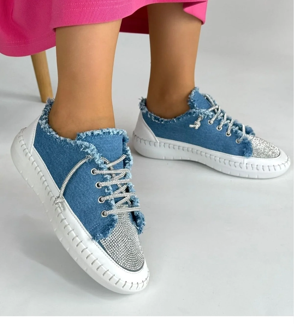 Pabucmarketi Mavi Kot Bağcıklı Kadın Spor Ayakkabı model görseli