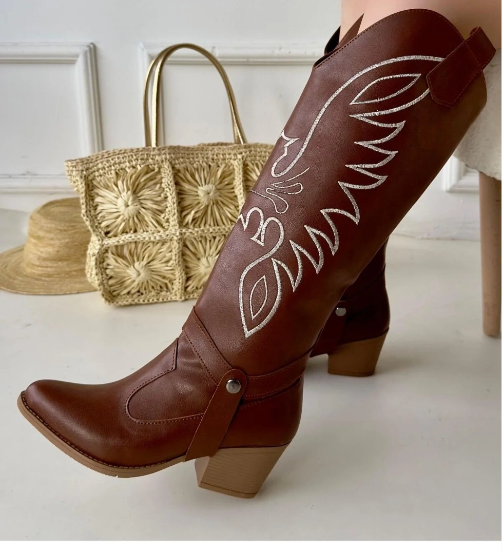 Taba Suni Deri Tak Çıkar Kadın Topuklu Bot Ve Çizme - Görsel 1