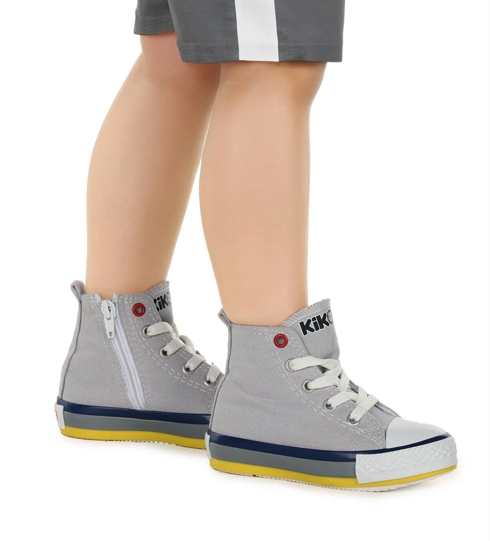 Tinna Bağcıklı Erkek Bebek Boğazlı Keten Spor Ayakkabı Gri