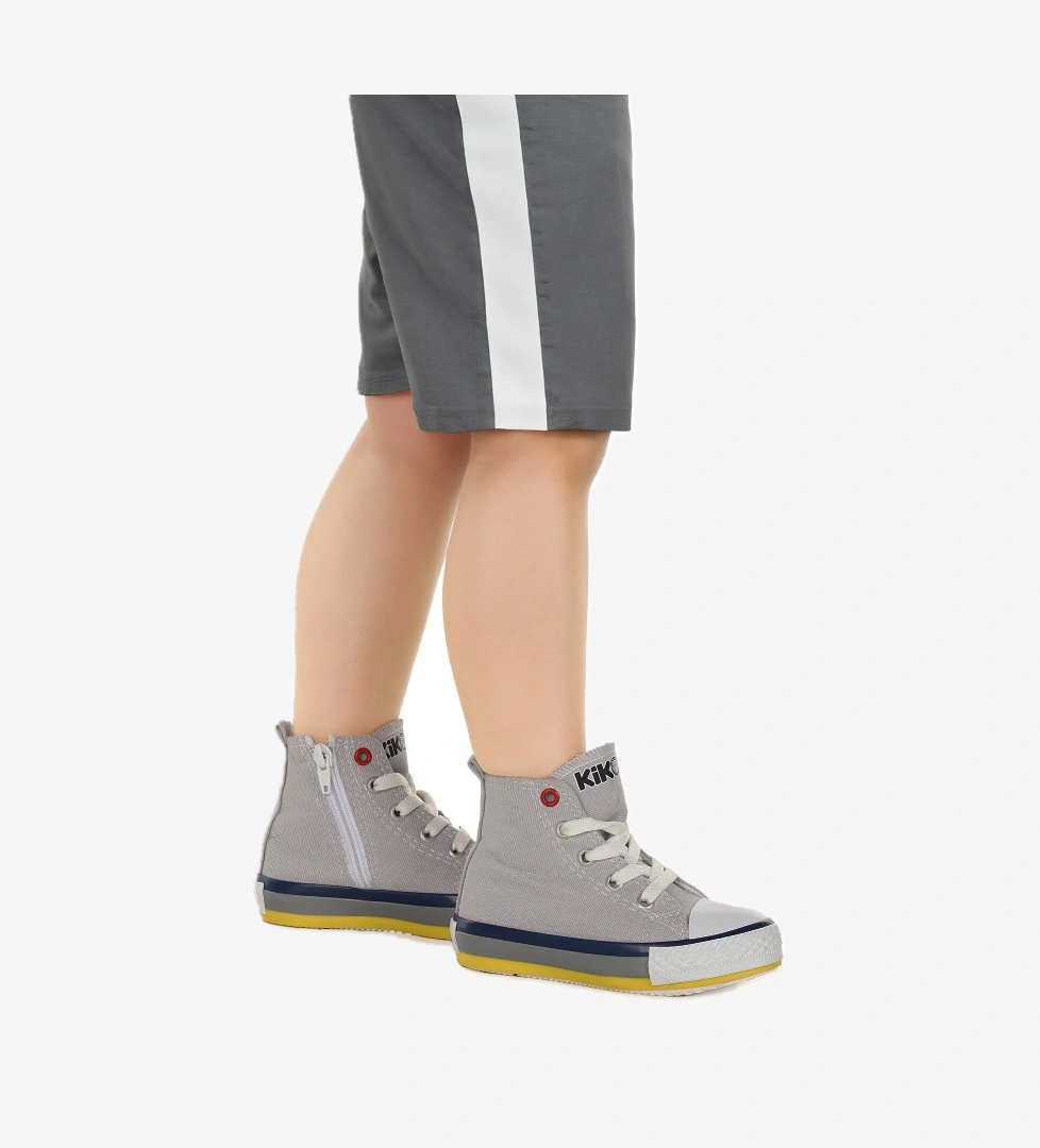 Tinna Bağcıklı Erkek Çocuk Boğazlı Keten Spor Ayakkabı Gri - Görsel 1