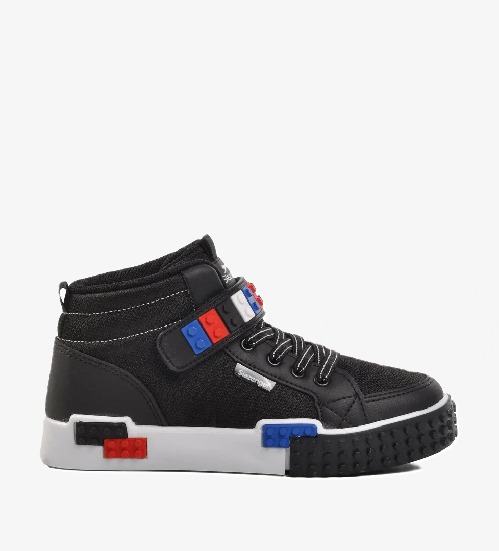 Siyah Beyaz Çocuk Uzun boğazlı Hi Sneaker Spor Ayakkabı - Görsel 1