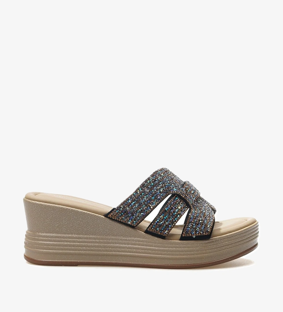 Kadın Dolgu Topuklu Taş Detaylı Günlük Terlik 25y 25y399-1 Z Siyah - Görsel 1