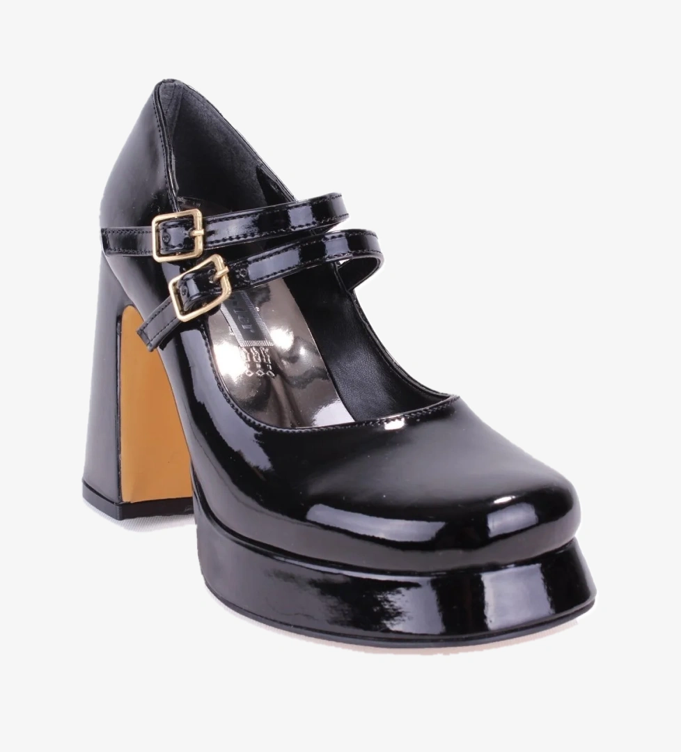 DZA07-337566 Siyah Rugan Platform Topuklu Kadın Ayakkabı