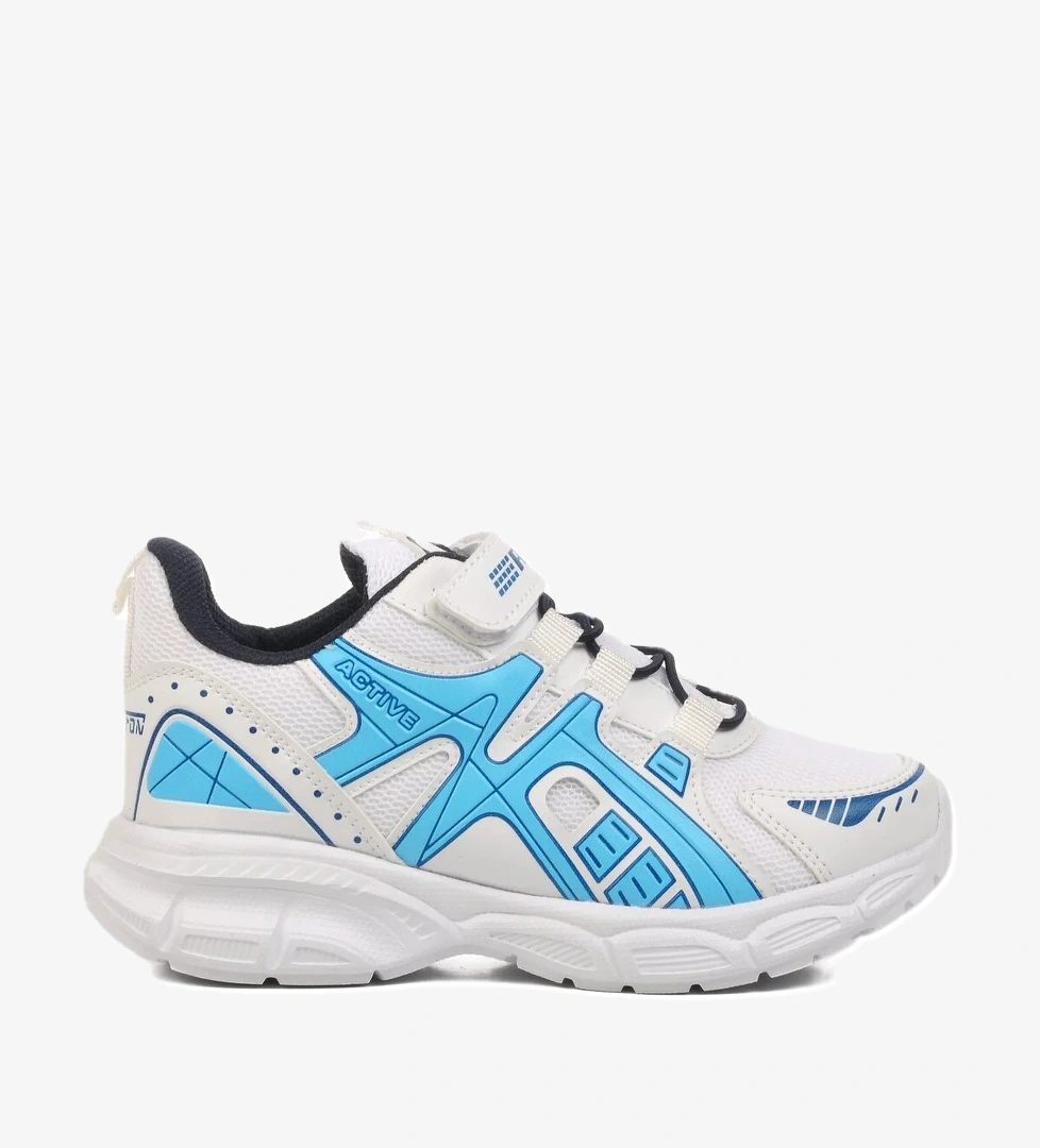 Beyaz Lacivert Cırtlı Fileli Hafif Unisex Çocuk Spor Ayakkabı Ruffon F