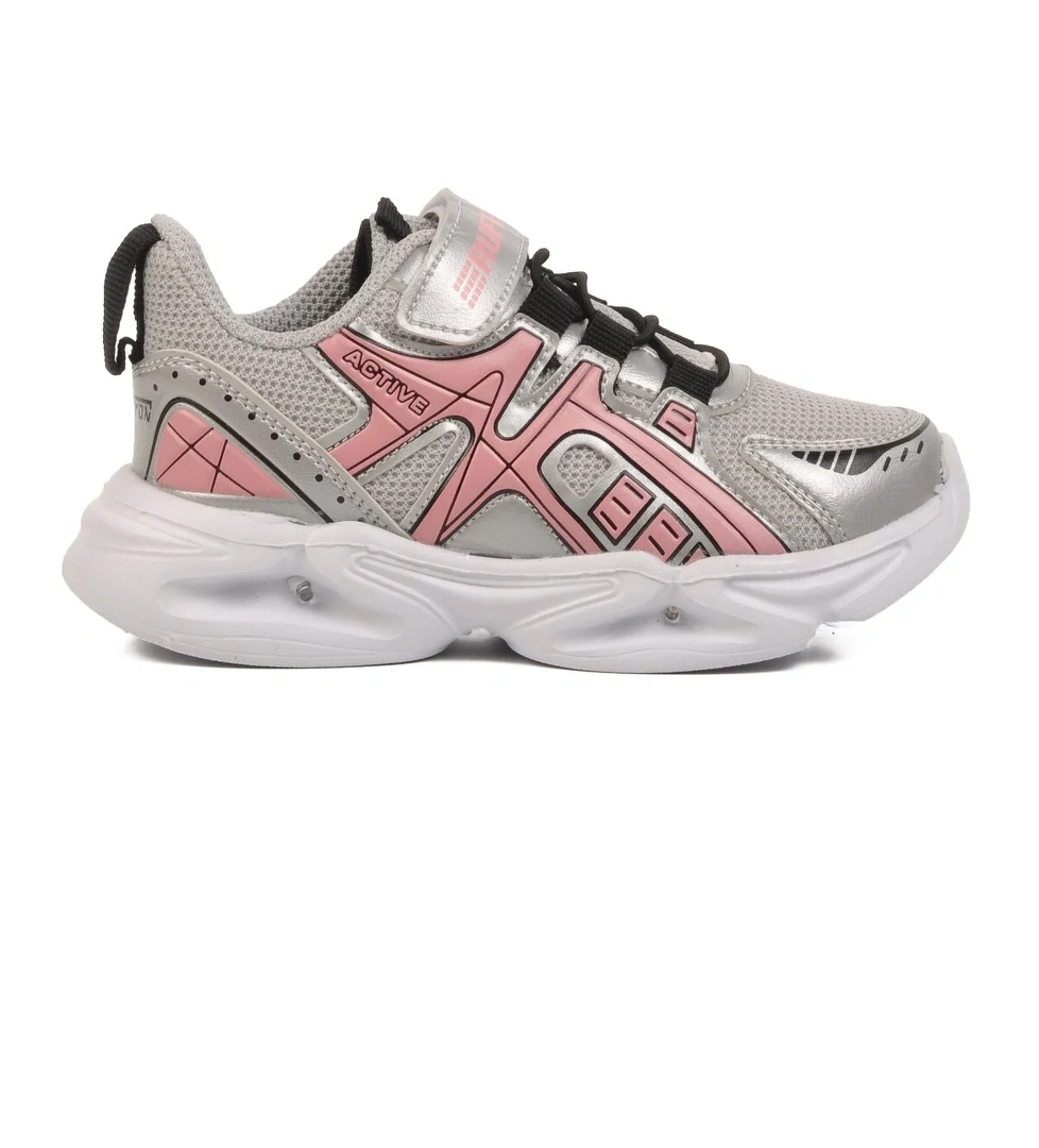 Gümüş Pembe Cırtlı Fileli Hafif Kız Çocuk Spor Ayakkabı 2351 P - Görsel 1
