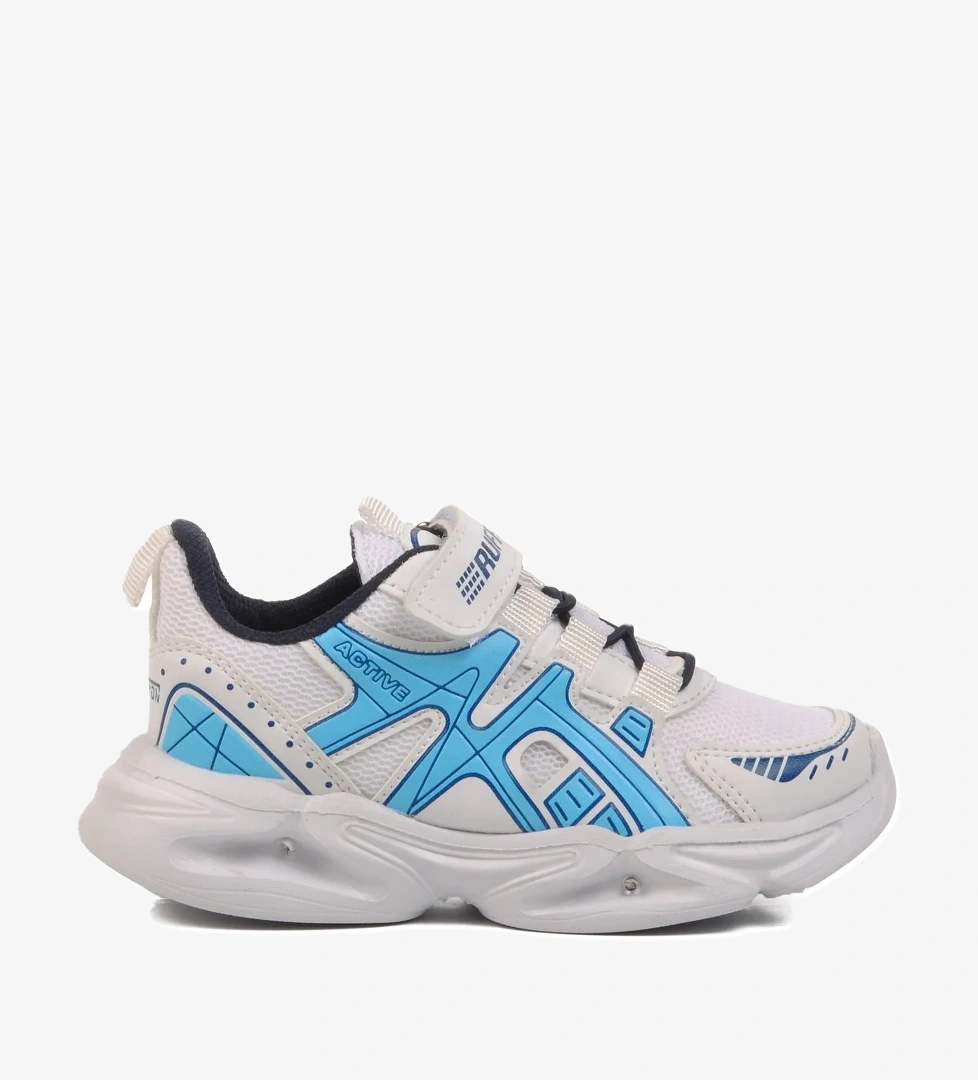 Beyaz Lacivert Cırtlı Fileli Hafif Unisex Çocuk Spor Ayakkabı 2351 P