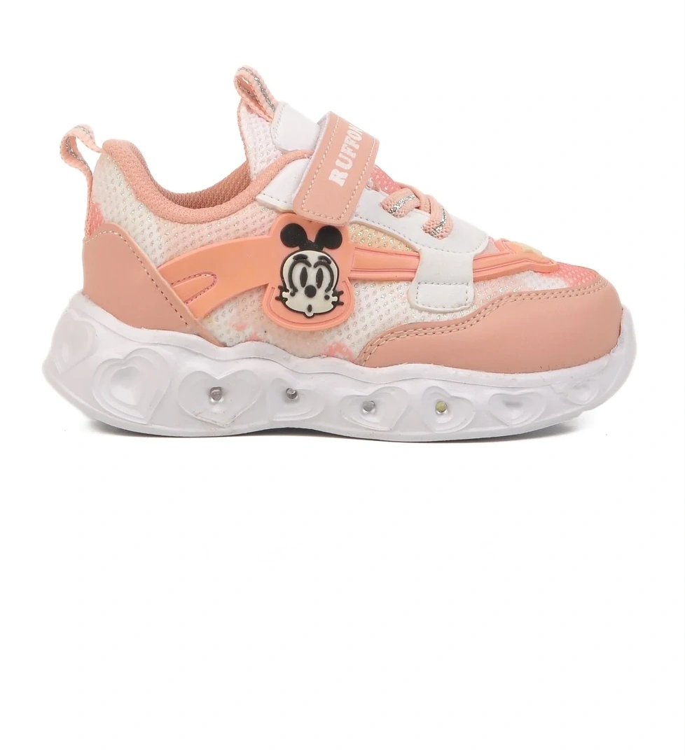 Pudra Simli Cırtlı Işıklı Hafif Kız Çocuk Spor Ayakkabı Ruffon B