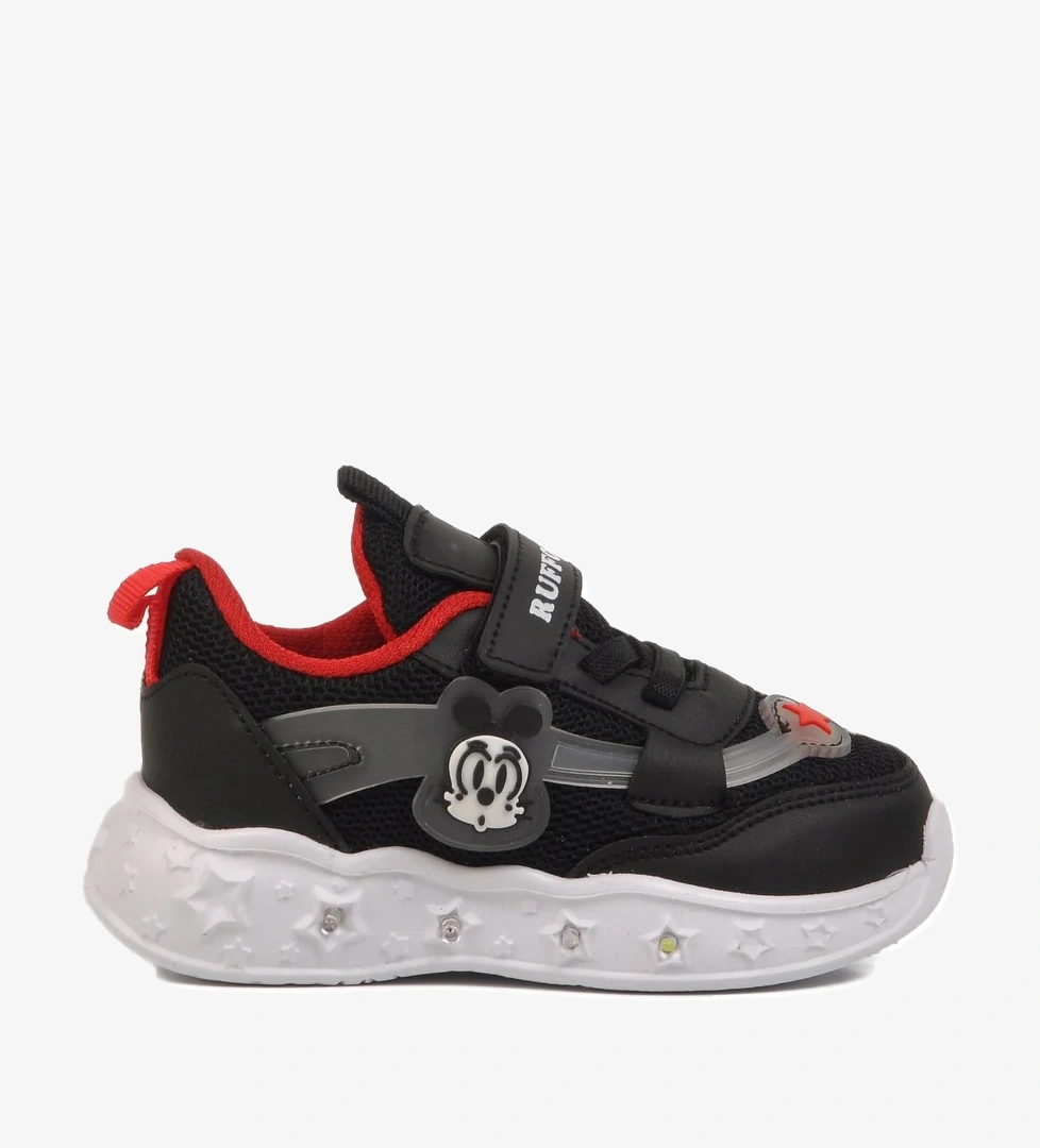 Siyah Kırmızı Cırtlı Işıklı Hafif Unisex Çocuk Spor Ayakkabı