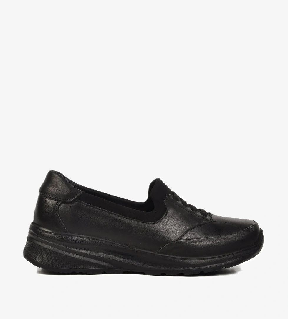 Siyah Hakiki Deri Kadın Casual Ayakkabı 0044 Z