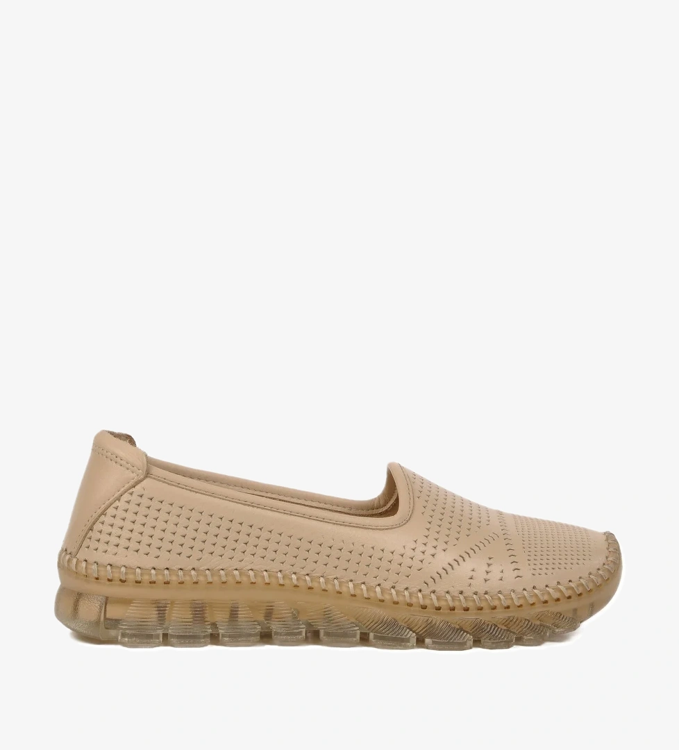 Bej Hakiki Deri Kadın Casual Ayakkabı 0001 Z