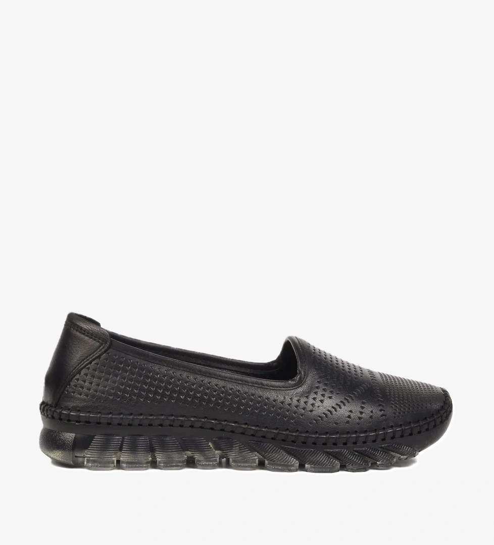 Siyah Hakiki Deri Kadın Casual Ayakkabı 0001 Z