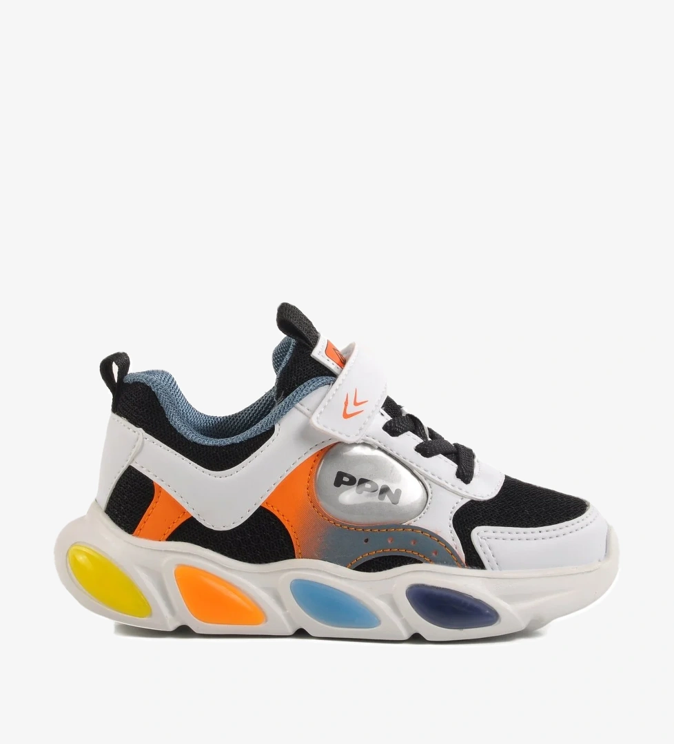 Beyaz Turuncu Cırtlı Işıklı Hafif Unisex Çocuk Spor Ayakkabı 1901 P