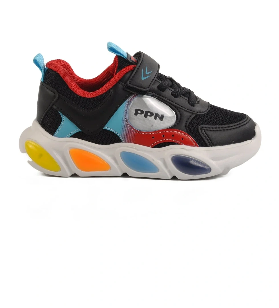 Siyah Cırtlı Işıklı Hafif Unisex Çocuk Spor Ayakkabı 1901 P