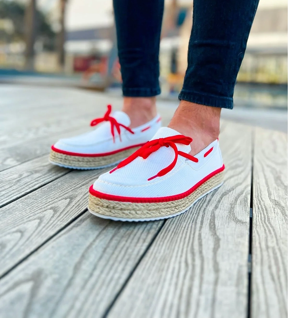 Espadril Erkek Günlük Ayakkabı Beyaz Kırmızı