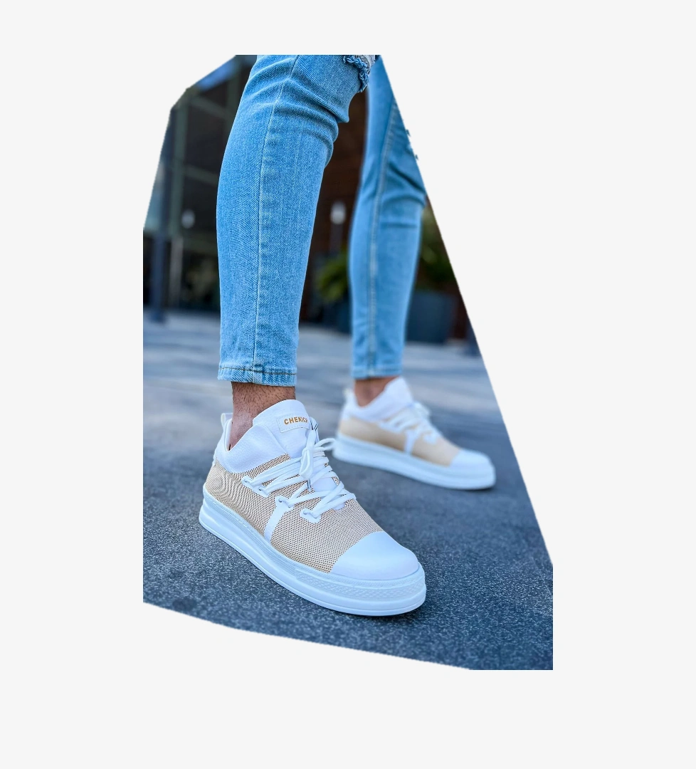 Bağcıklı Lazer Baskılı Erkek Günlük Ayakkabı Beyaz