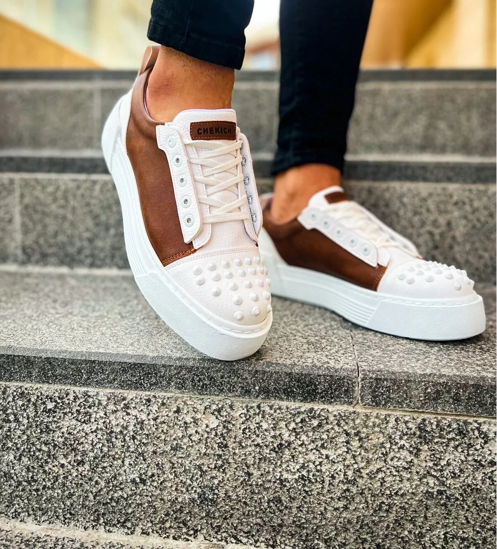 Bağcıklı Erkek Günlük Ayakkabı Beyaz Taba