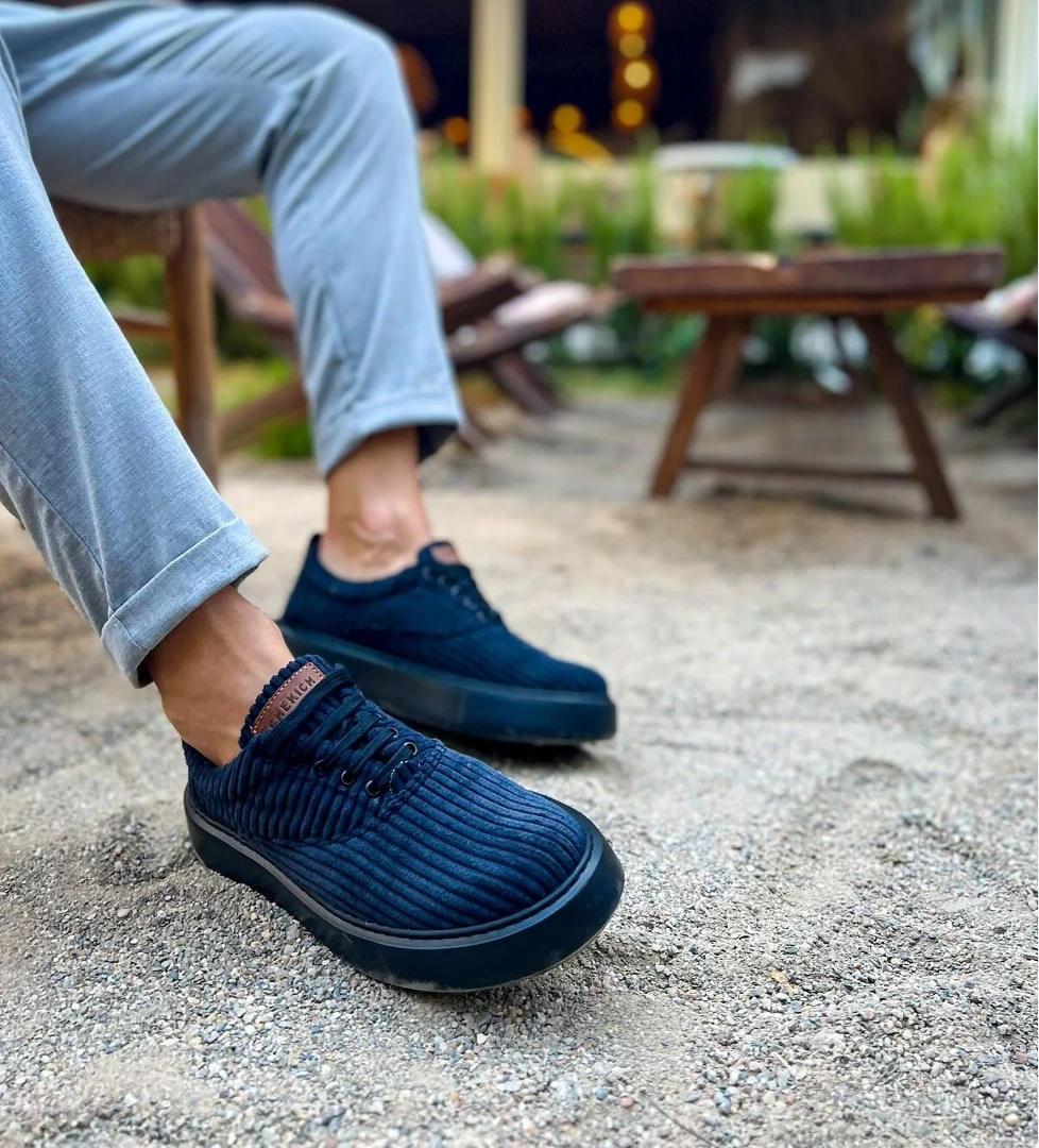 Pabucmarketi Bağcıklı Kadife Kumaş Erkek Günlük Ayakkabı Siyah model görseli