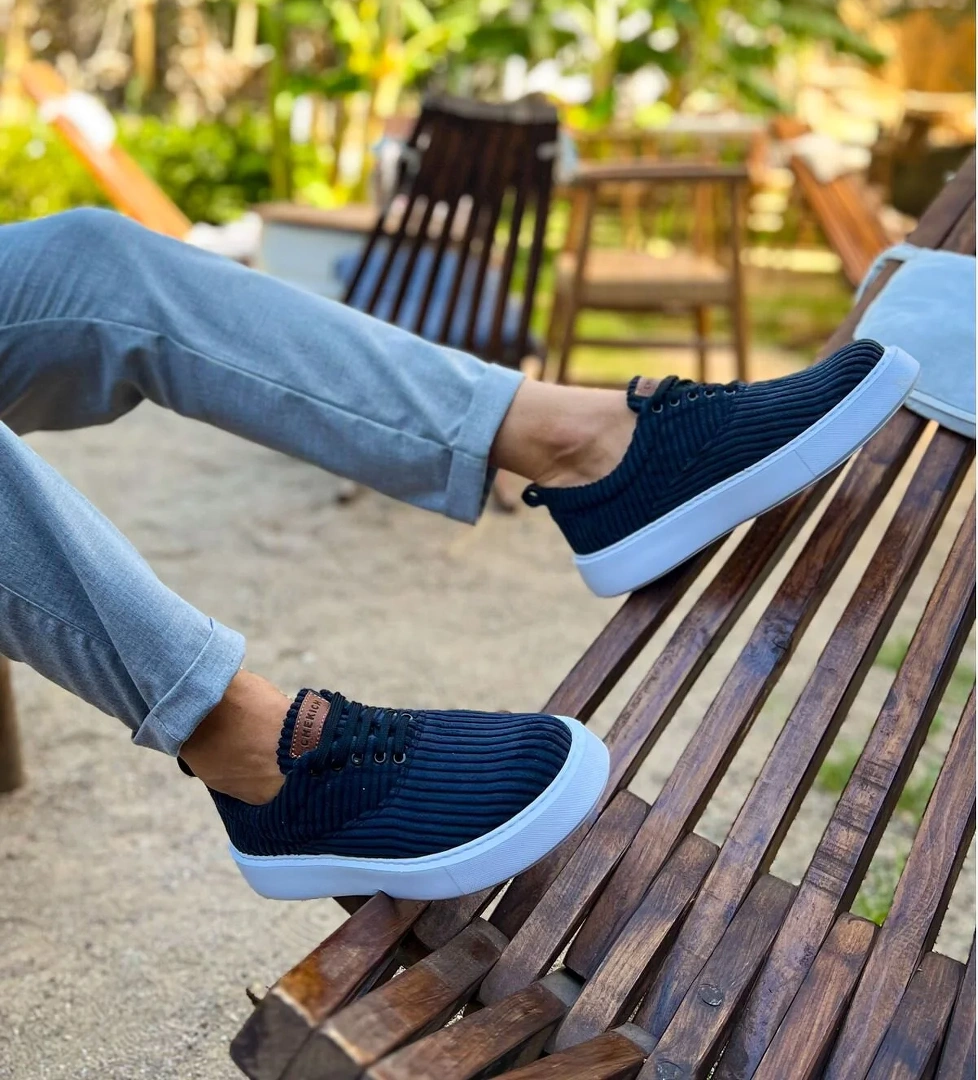 Bağcıklı Kadife Kumaş Erkek Günlük Ayakkabı Siyah