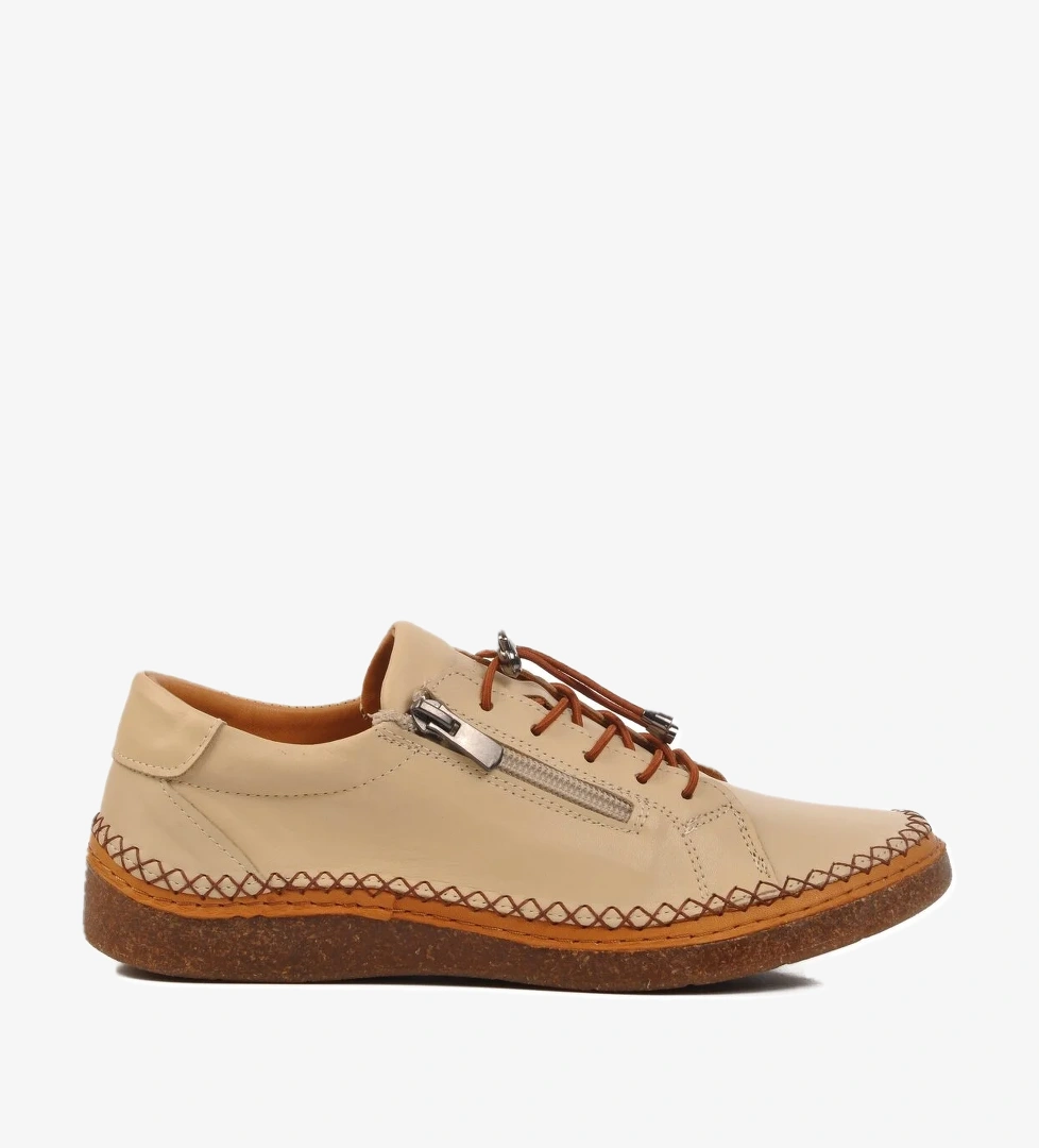 Bej Hakiki Deri Anatomik Kadın Casual Ayakkabı AY8207 Z