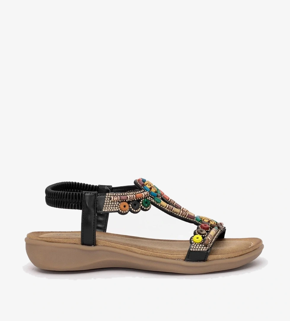 Guja 25y150-1 Kadın Taşlı Düz Sandalet Siyah Beyaz model görseli