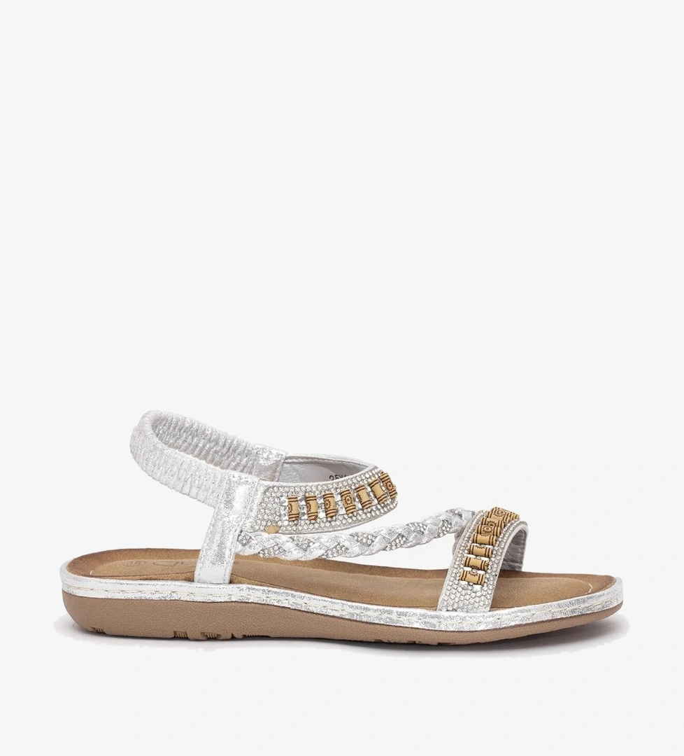 Guja 25Y152-1 Kadın Taşlı Düz Sandalet Gümüş model görseli
