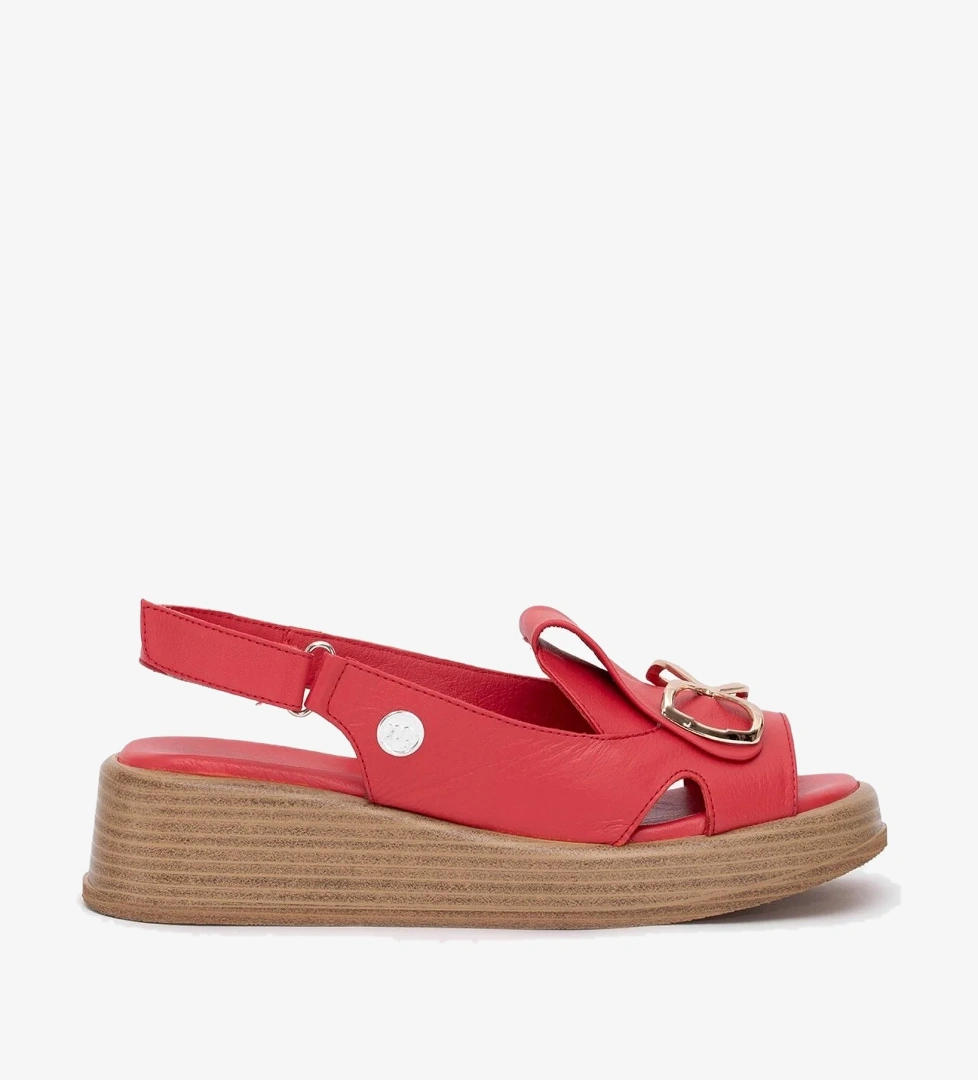 D25YS-2780 Kadın Hakiki Deri Düz Sandalet Kırmızı