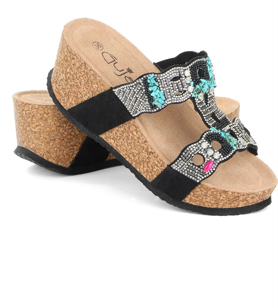 Gj Giorgia Dolgu Topuk Taş Detaylı Rahat Kadın Terlik