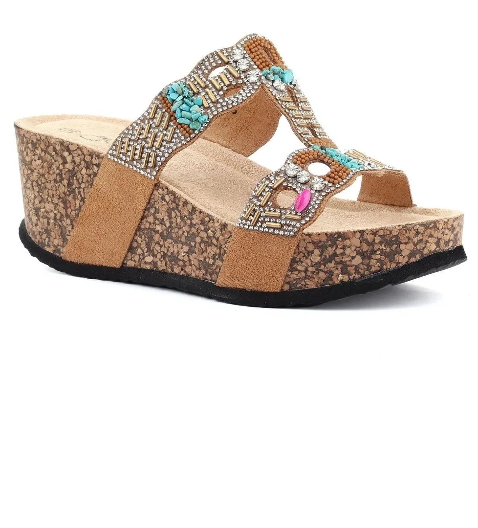 Fort GJ Arina Anatomik Dolgu Kalın Taban Bonçuk Taş Detaylı Kadın Terlik model görseli