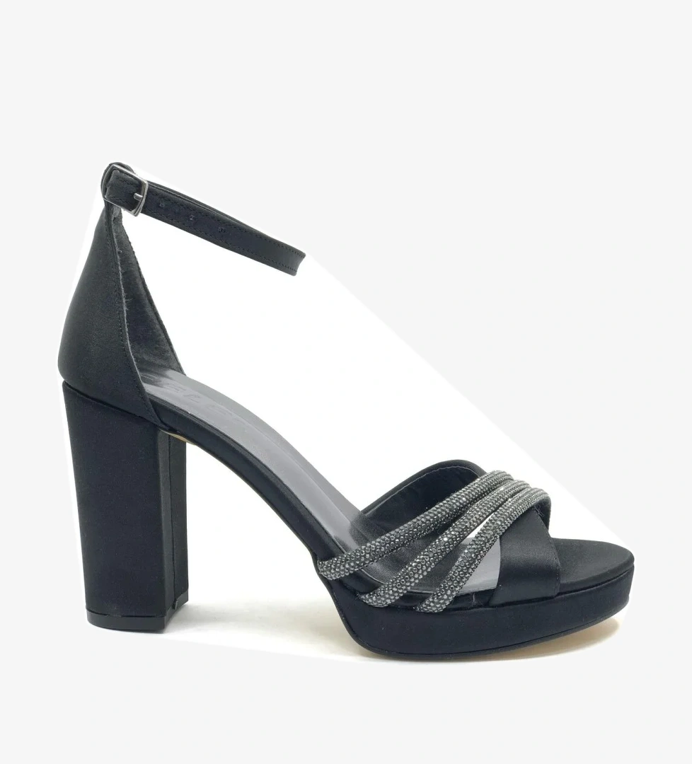 Çapraz Üç Şerit Taşlı 10 cm Platform Topuklu Kadın Abiye Ayakkabı - Görsel 1