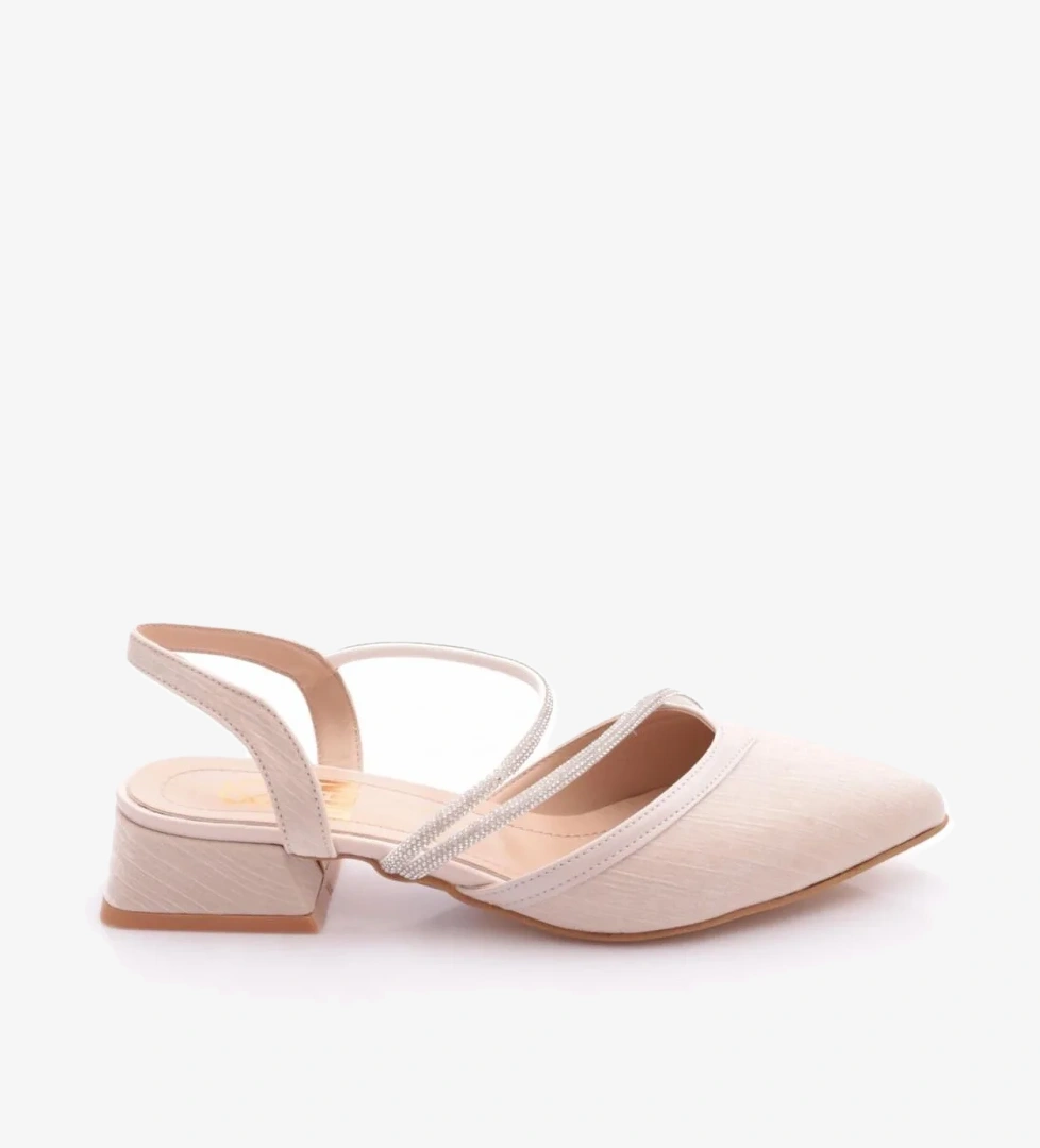 K588 Kadin Sivri Burun Silver Taşli Babet - Görsel 1