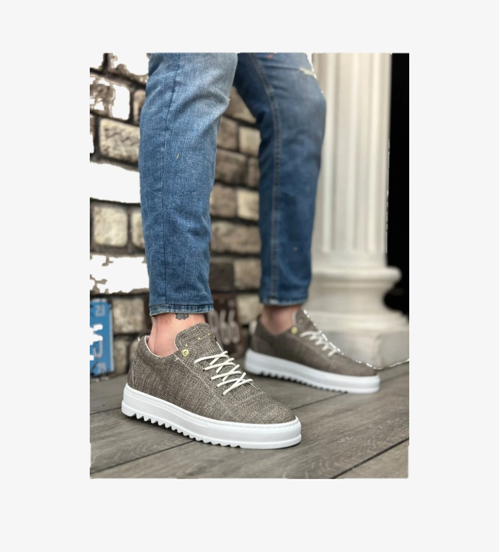 Pabucmarketi Bağcıklı Keten Erkek Ayakkabı KAHVE (BEYAZ TABAN) model görseli