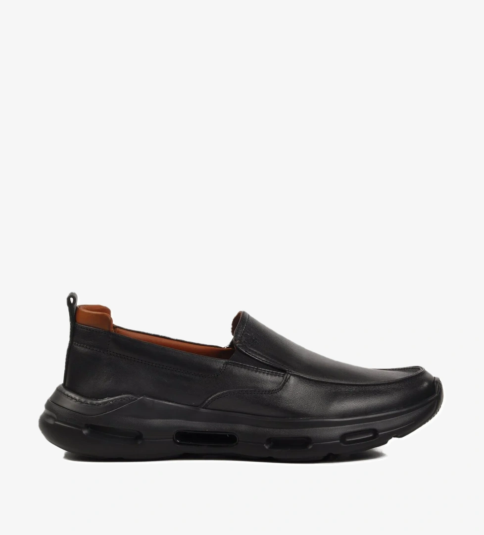 Siyah Hakiki Deri Erkek Casual Ayakkabı - Görsel 1