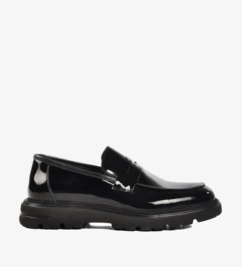 A Spor Aspor Siyah Rugan Hakiki Deri Erkek Casual Ayakkabı model görseli