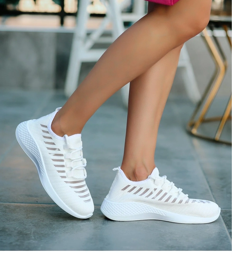 Pabucmarketi Beyaz Triko Kadın Spor Ayakkabı model görseli