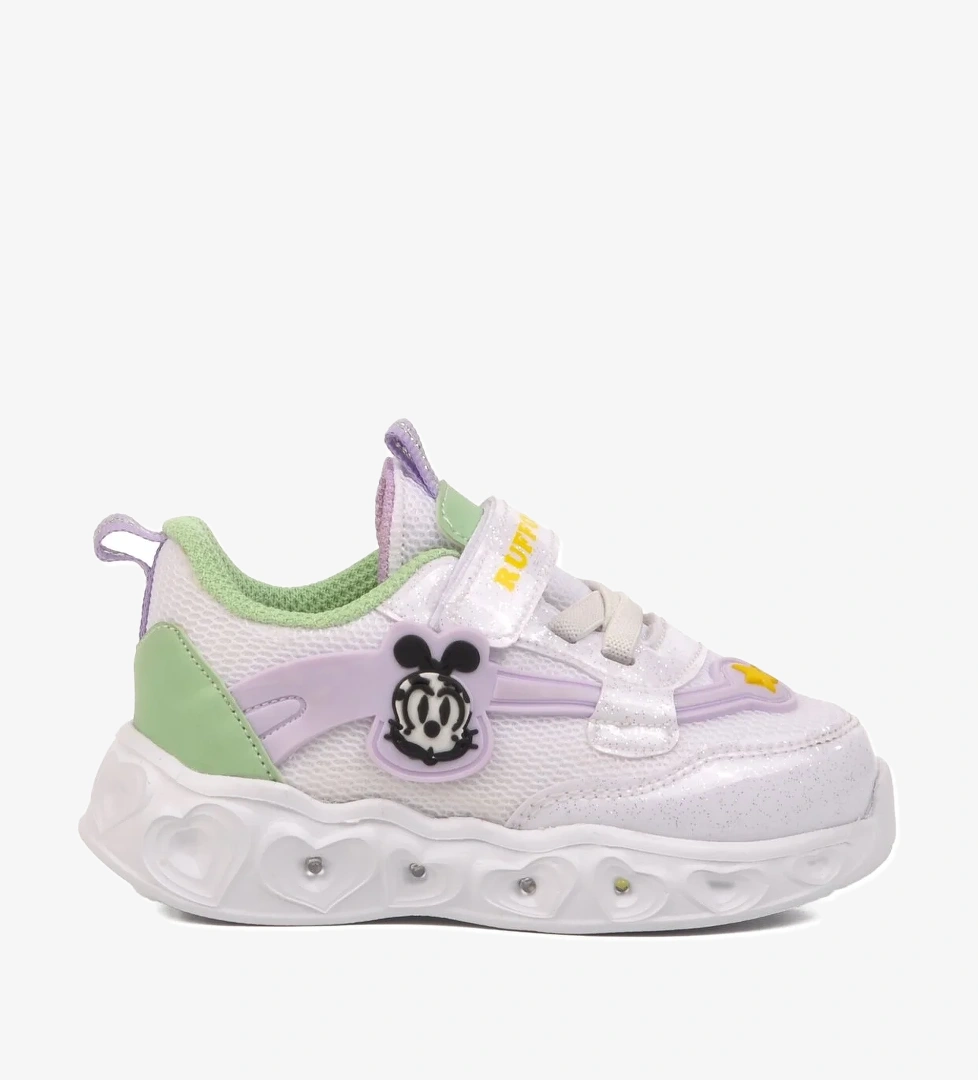 Aspor Beyaz Yeşil Cırtlı Işıklı Hafif Kız Çocuk Spor Ayakkabı - Görsel 1