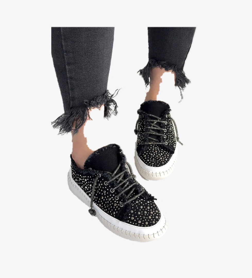 Pabucmarketi Siyah Kot Bağcıklı Kadın Spor Ayakkabı model görseli