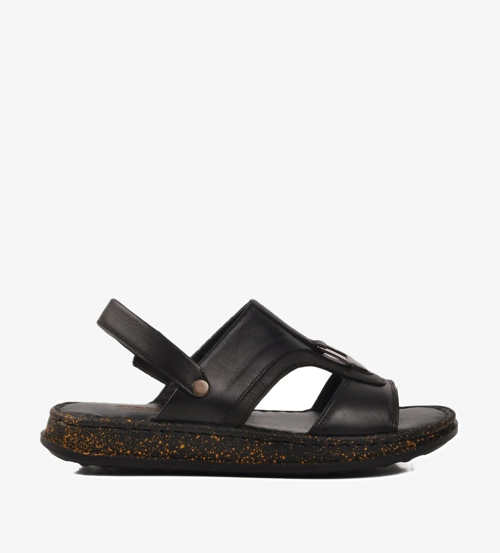 Aspor Siyah Hakiki Deri Erkek Sandalet