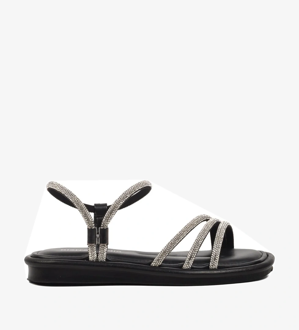 Siyah Kadın Düz Sandalet