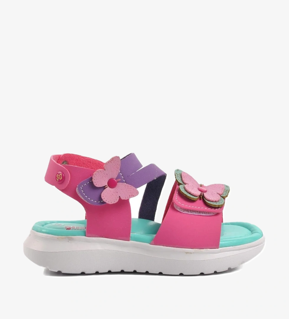 Aspor Fuşya Nubuk Kız Çocuk Düz Sandalet - Görsel 1