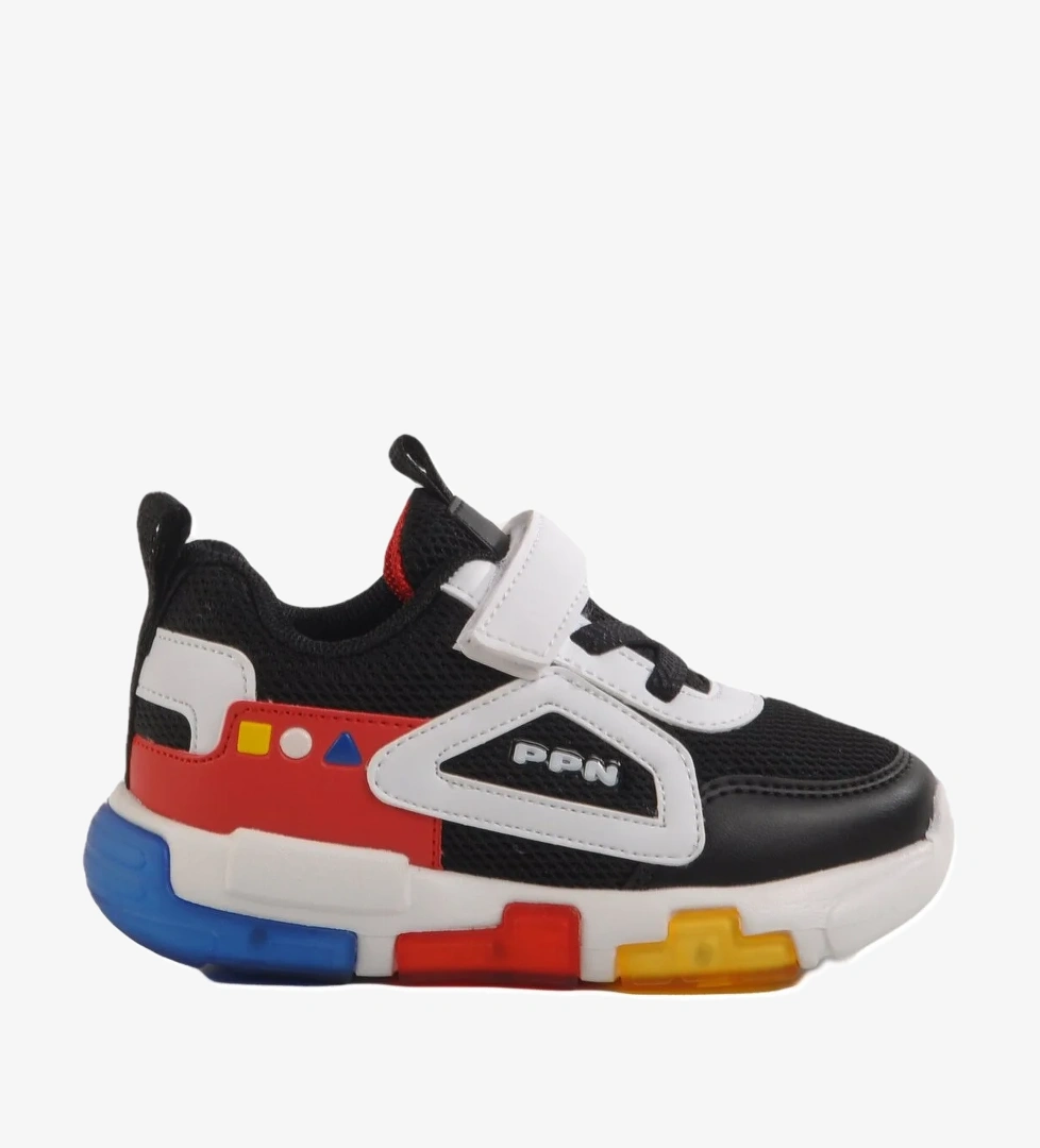 Siyah Cırtlı Işıklı Hafif Unisex Çocuk Spor Ayakkabı