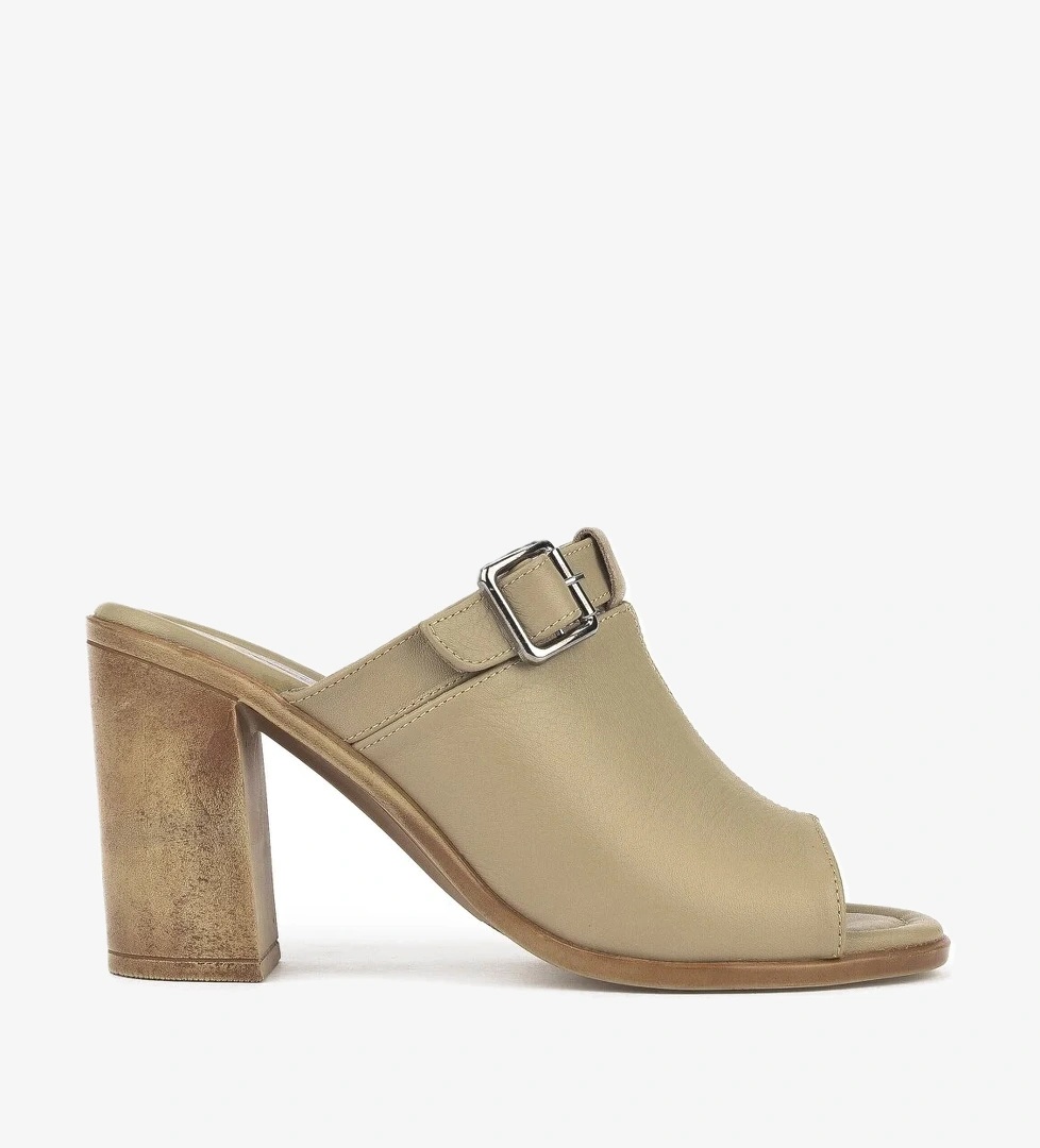 Kadın Hakiki Deri Topuklu Terlik 1511020Z1703 Bej